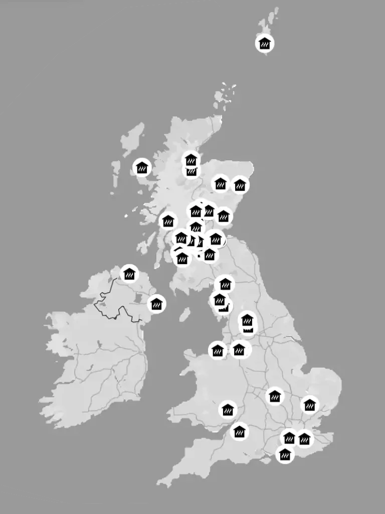 Map of Saunas in UK made by Skotlanti